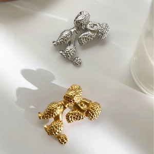 Fashionable gold and silver poodle brooches with textured metal finish for women