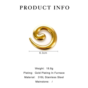 Detail showing 316L stainless steel gold brooch dimensions 6.3cm width and 18.8g weight