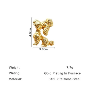 Gold plated 316L stainless steel poodle dog brooch pin with 4.0cm height and 7.7g weight