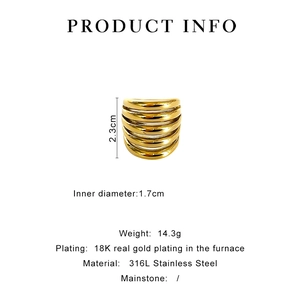 Technical specs of 316L stainless steel multi-layer ring with 18K gold vacuum plating