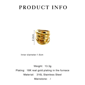 Detailansicht des 18K vergoldeten 316L Edelstahlrings mit mehrlagiger Spiralstruktur