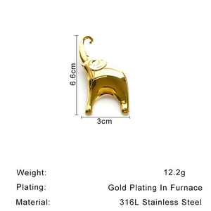Polished 316L stainless steel elephant brooch with gold plating for women fashion