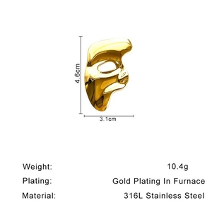 Vintage style 316L stainless steel phantom mask brooch with vacuum gold plating