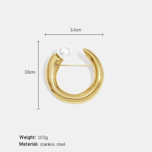 Spilla in acciaio inossidabile dorato con design a spirale e perla 3,4cm