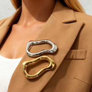 Modern Irregular Liquid Metal Brooch For Women Men Minimalist Stainless Steel Artistic Geometric Suit Lapel Accessories