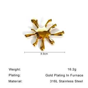 Gold 316L stainless steel fireworks brooch with 18k PVD plating for women