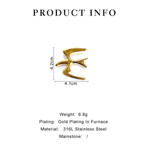 Detailed specs of 316L stainless steel gold swallow bird brooch with dimensions and weight