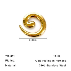 Golden twisted snail circle brooch in 316L stainless steel with mirror polished finish