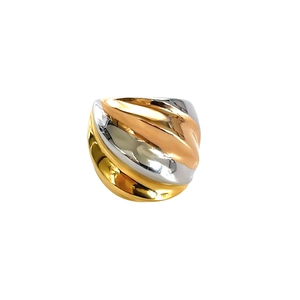 Anillo de banda ancha de acero inoxidable trenzado en tres colores oro, plata y rosa