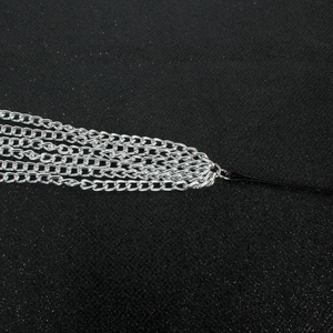 Punk style multilayer silver chain hair extension with black bobby pin attachment