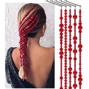 Ensemble de Pinces à Cheveux Chaîne à Glands en Fausses Künstliche Perles Rouges Plastique ABS Décoration de Cheveux Longs Élégante pour Femme
