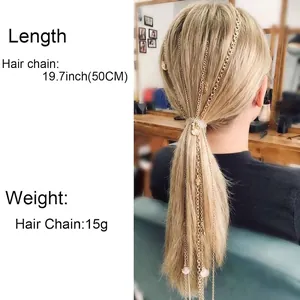 Chaîne de cheveux dorée multicouche en alliage avec pendentifs coquillages et clip