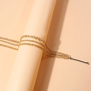 Three-layer gold metal tassel hair chain accessory with bobby pin for women's styling