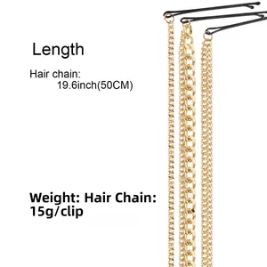 Detaillierte Größenangaben für 50 cm goldene Haarketten aus Metall mit stabilen Clips