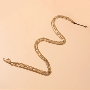 Boho Gold Mehrlagige Aluminium Haarkette Mit Schwarzem Haarnadel Quaste Perücke Verlängerung Lange Metallkette Für Damen Party Schmuck