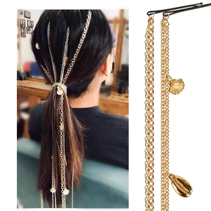 Chaîne de Cheveux Bohème en Alliage Doré Gland Coquillage Avec Künstliche Perle de Culture Barrette Cheveux Vacances Plage Femme