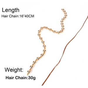Golden beaded hair chain jewelry with 16 inch tassel cord for elegant hair styling
