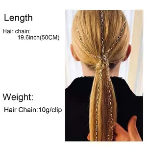 Golden multi-layer tassel hair chain for women, length 50cm and weight 10g accessory