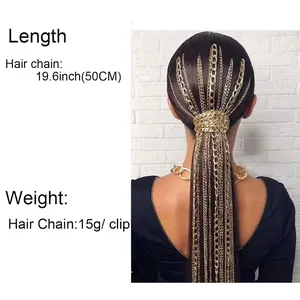 Mode Damen Gold Aluminiumlegierung Haarkette Mit Schwarzem Clip Lange Quaste Mehrlagiger Haarschmuck Für Party Dekoration