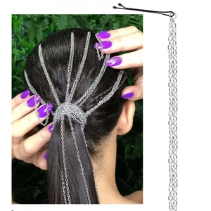 Catena per Capelli con Nappa in Alluminio con Forcina Argento Frangia Lunga Parrucca Estensione Fascia per Donna Gioielli