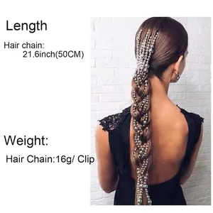 Elegant 21.6 inch silver beaded hair chain tassel with clip for braided hairstyles