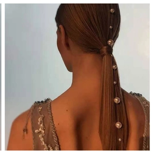 Europäische Mode Kunstperle Quaste Haarkette Mit Haarnadel Gold Lange Haarverlängerung Schmuck Für Damen Hochzeit Party