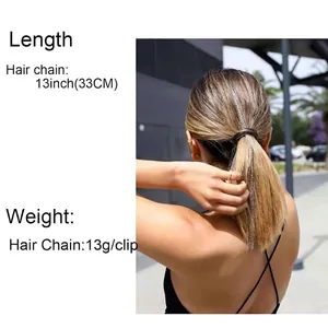 Silver tassel hair chain extension clip 13 inches long for women ponytail styling