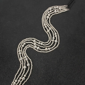 Elegant five-layer silver beaded hair chain with crystal accents and hair clips