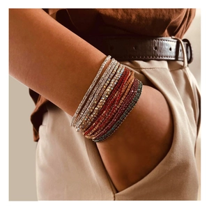 Sparkly Rhinestone Elastic Tennis Bracelet Women Minimalist Slim Single Row Multi Color Alloy Electroplated Party Jewelry