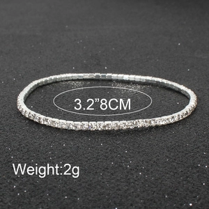 Sparkling minimalist silver stretch bracelet with white rhinestones, 3.2 inches length