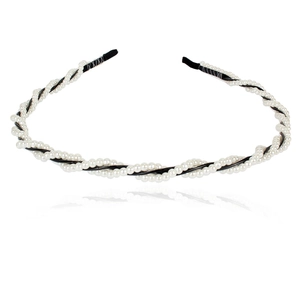 Minimalistischer Haarreif mit eleganten weißen Perlen und schwarzem Webband-Design