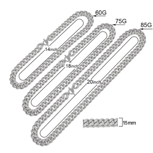 Detail van zilveren Cubaanse kettingen in lengtes van 14, 18 en 20 inch met CZ-inleg