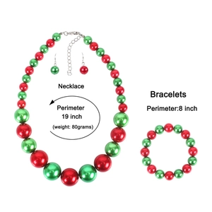 Set di gioielli natalizi da 3 pezzi con collana e bracciale di perle rosse e verdi