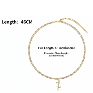 18-inch gold tennis chain necklace with iced-out letter Z pendant and extension link