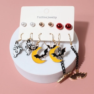 Halloween earring set featuring pumpkin ghosts and bats on a white display card