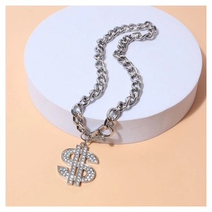 Chunky gold pet chain with iced-out dollar sign pendant for dogs in hip-hop style