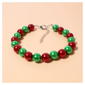 Christmas pet necklace with shiny red and green beads for small dogs and cats