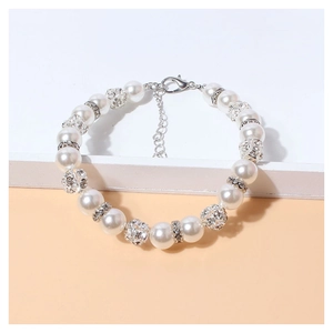 Eleganter Perlen-Haustierhalsband mit Strassbesatz und Karabinerverschluss für Hunde und Katzen