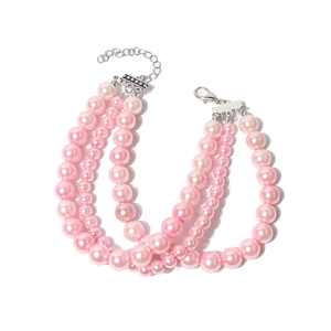 Fashionable four-layer pink pearl dog collar with silver lobster clasp and extension chain