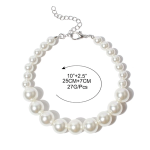 Elegant gradient pearl dog necklace for small breeds with adjustable silver metal chain