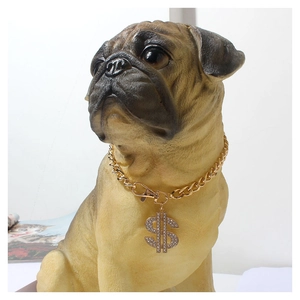 Iced Out Dollar Sign Pendant Pet Necklace Hip Hop Alloy Cuban Link Chain For French Bulldog Small Medium Dogs Jewelry