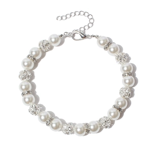 Eleganter Perlen-Haustierhalsband mit Strassperlen und verstellbarem Silberverschluss