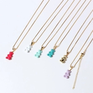 Colorful resin bear pendants on gold thin chains with adjustable lobster clasps