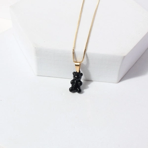 Minimalist gold chain necklace with cute black gummy bear pendant for women
