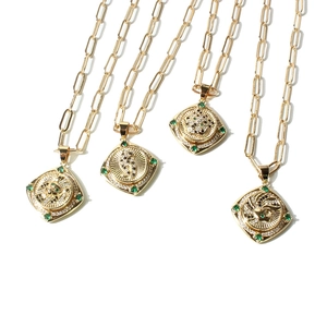 Collier Pendentif Léopard Lion Signe Dollar en Cuivre Plaqué Or Zirconium Chaîne Trombone Bijoux de Mode Hip Hop Femme