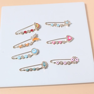 Fashion Alloy Rhinestone Evil Eye Safety Pin Brooch For Women Gold Plated Enamel Heart Star Butterfly Clothing Accessories
