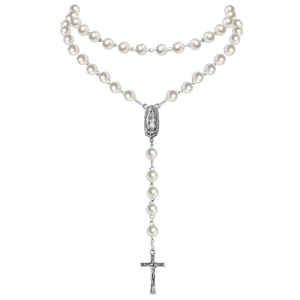 Vintage Artificial Pearl Rosary Necklace Religious Crucifix Cross Pendant Virgin Mary Saint Medal Necklace For Women Catholic Jewelry