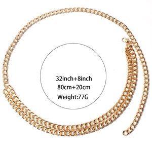 Retro gold double-layered metal waist chain for jeans with adjustable lobster clasp