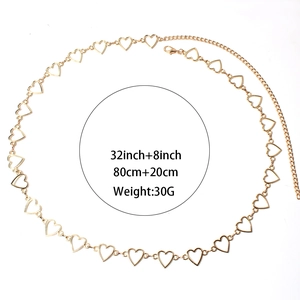 Hollow heart-shaped gold metal waist chain with adjustable 32-inch and 8-inch extension