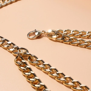 Retro double-layer gold curb chain belt for jeans with heart-embossed lobster clasp